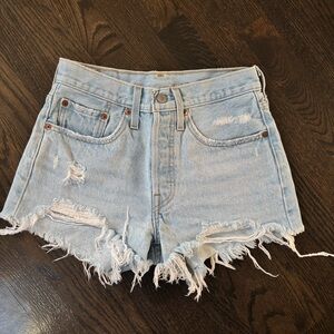 Levi's Light Blue Frayed Jean Shorts